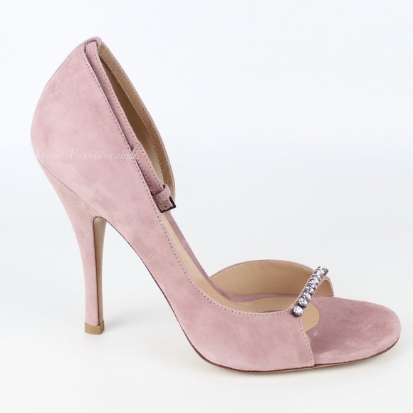NEW VALENTINO GARAVANI d'Orsay Heeled Rhinestone Suede Sandal - Picture 2 of 14